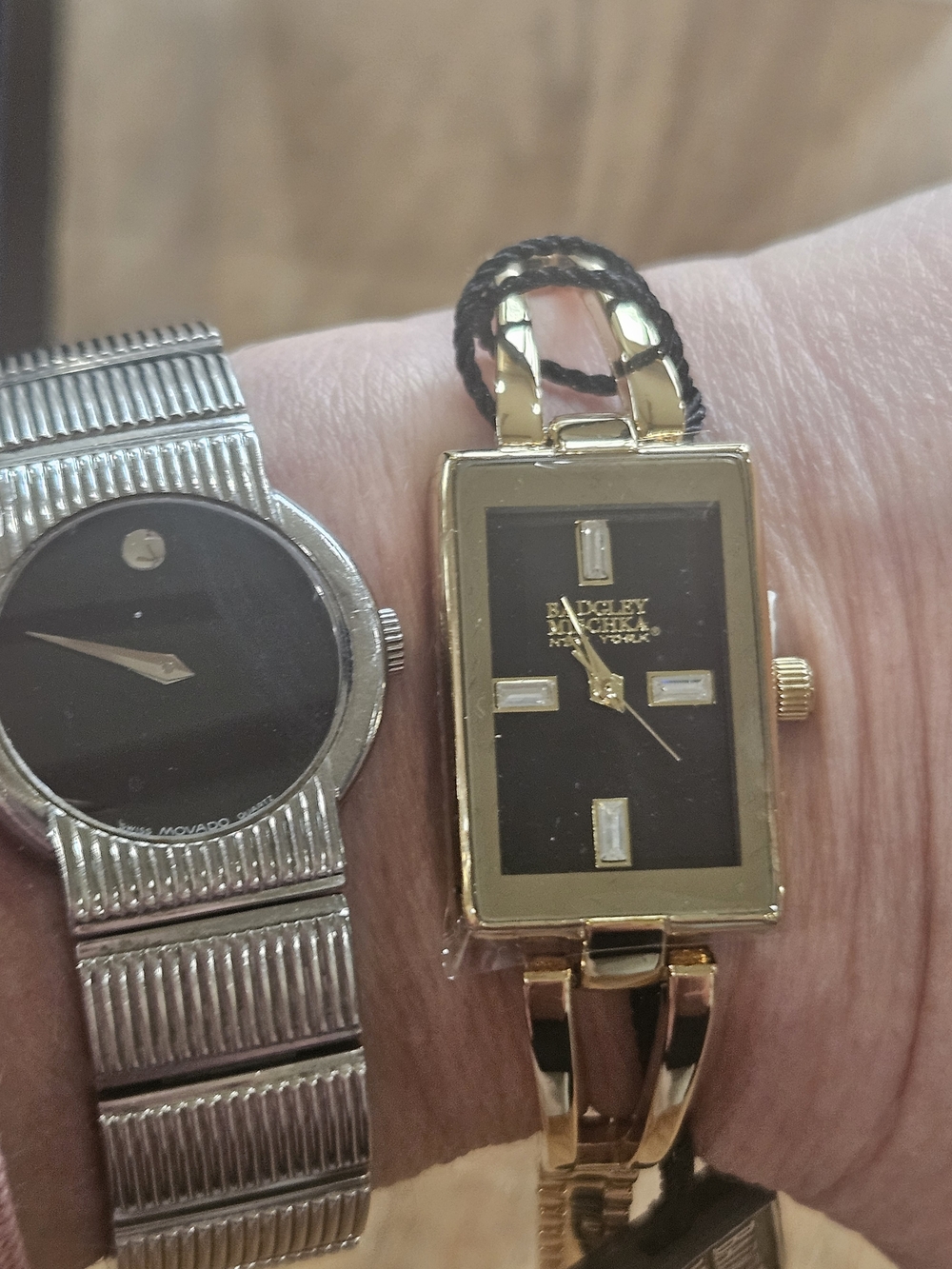 Badgley MISHKA New York Black & Gold Rectangle Watch